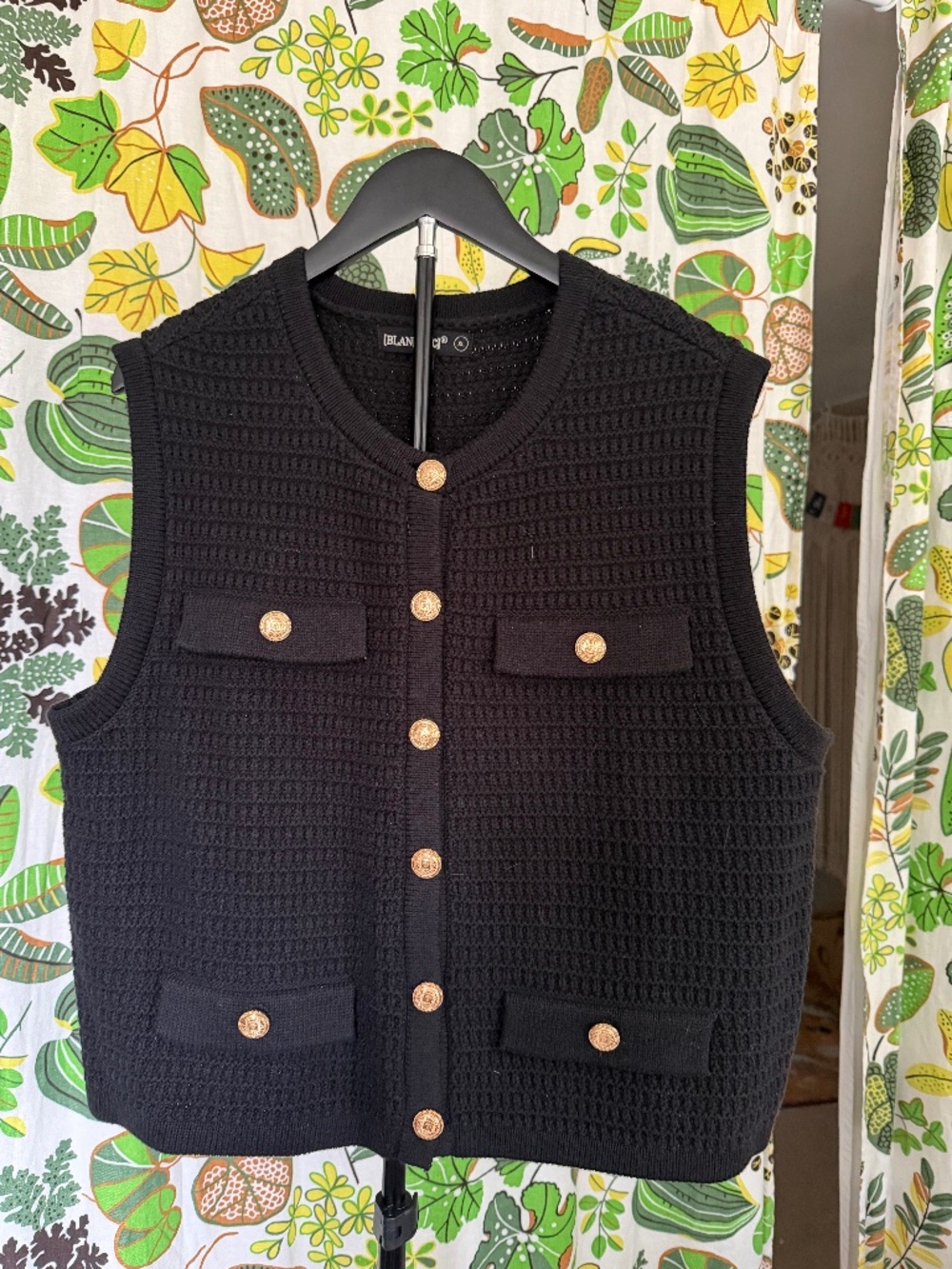 BLANKNYC Black Textured Knit Gold Button Sweater Vest XL